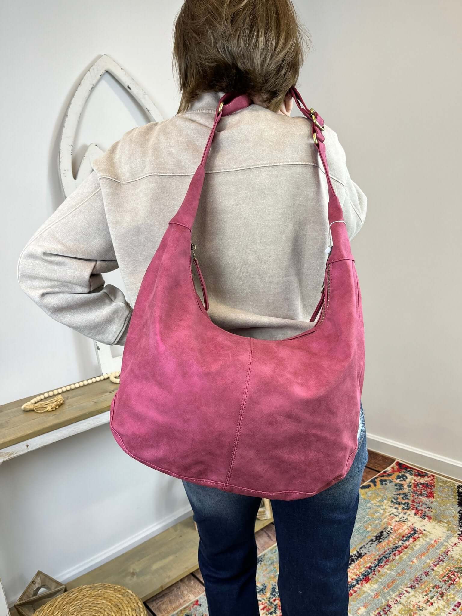 Rochelle Faux Suede Large Crescent Hobo - Lavender Hills BeautyJoy SusanL8245 - 83