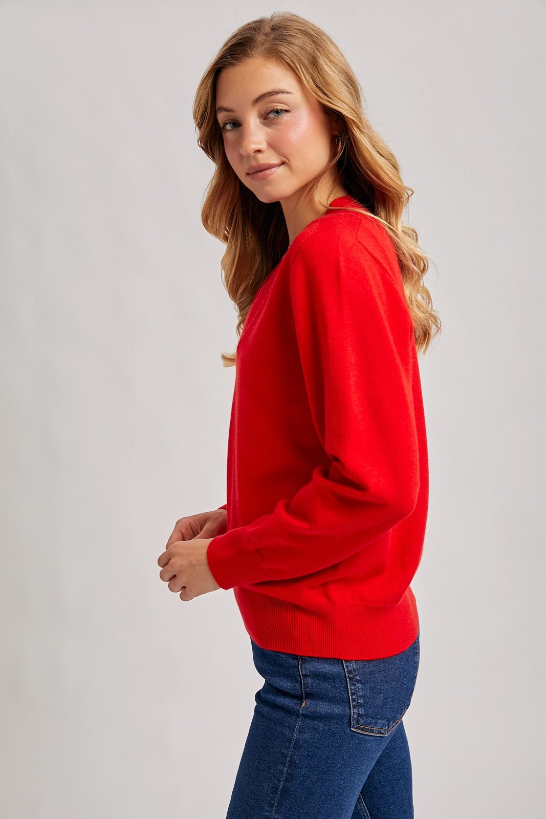 Ruby Red V - Neck Sweater - Lavender Hills BeautyBluivyWH03027 - S