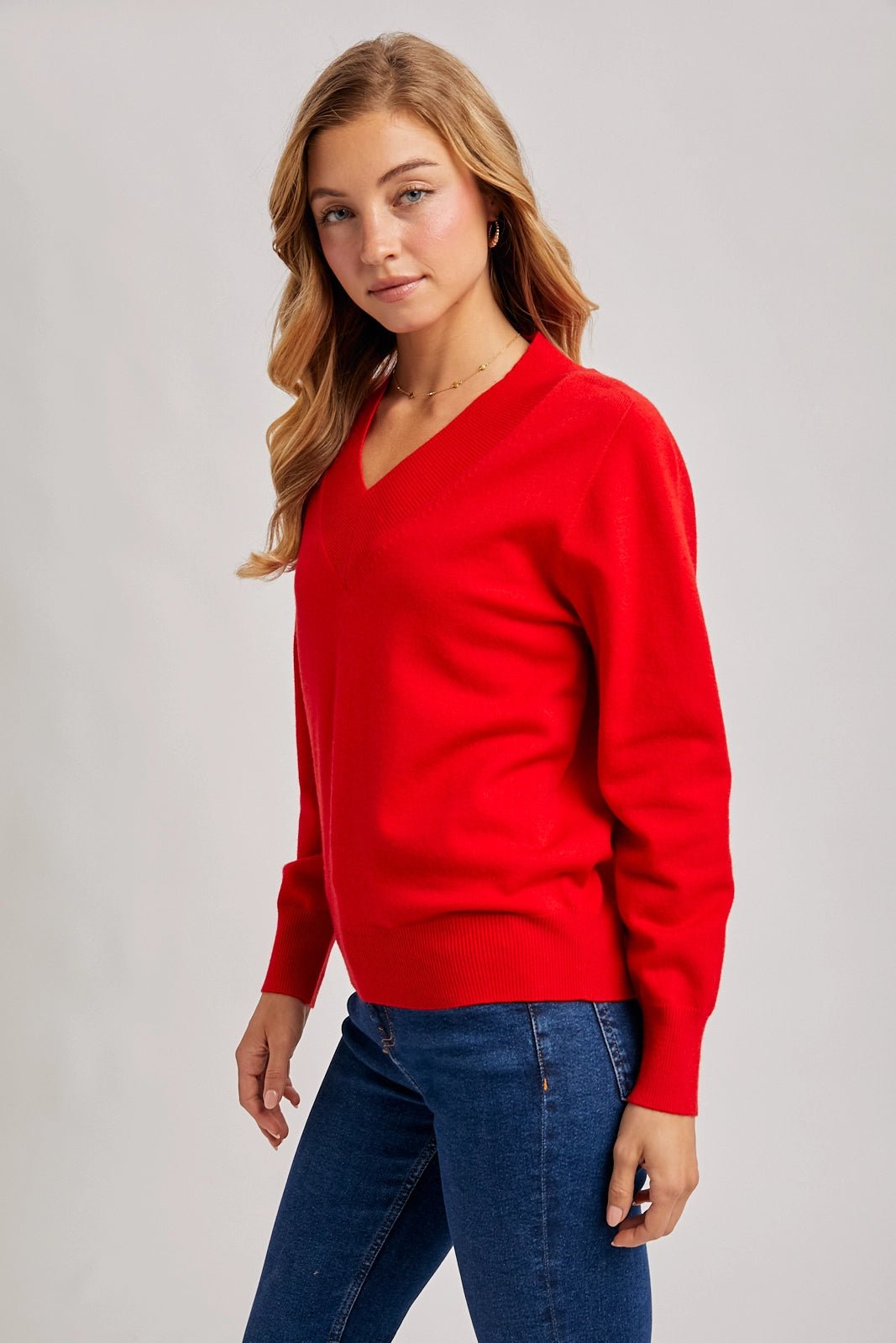 Ruby Red V - Neck Sweater - Lavender Hills BeautyBluivyWH03027 - S