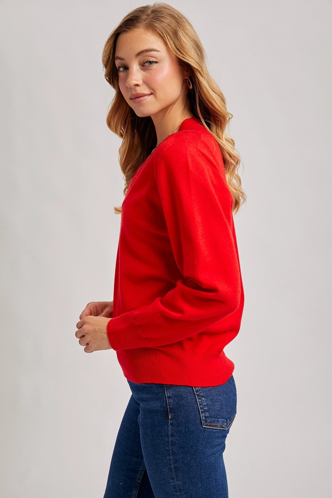 Ruby Red V - Neck Sweater - Lavender Hills BeautyBluivyWH03027 - S