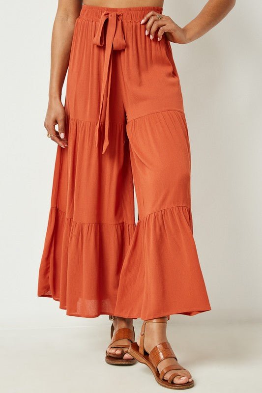 Rust Wide Leg Tiered Palazzo Pants - Lavender Hills BeautyHayden