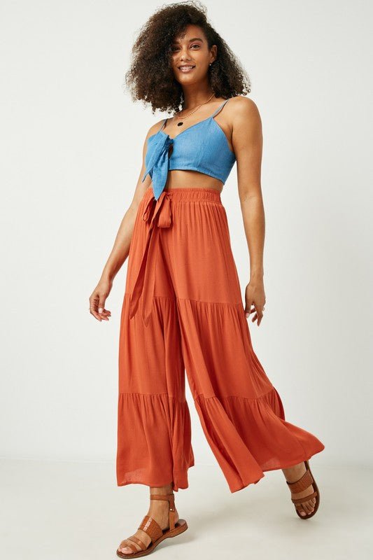 Rust Wide Leg Tiered Palazzo Pants - Lavender Hills BeautyHayden