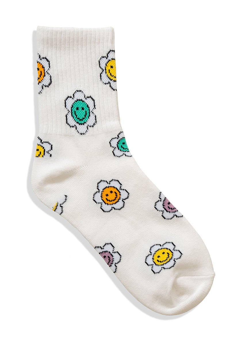 Smile Flower Socks - Lavender Hills BeautyZenanaSO-821-WHT