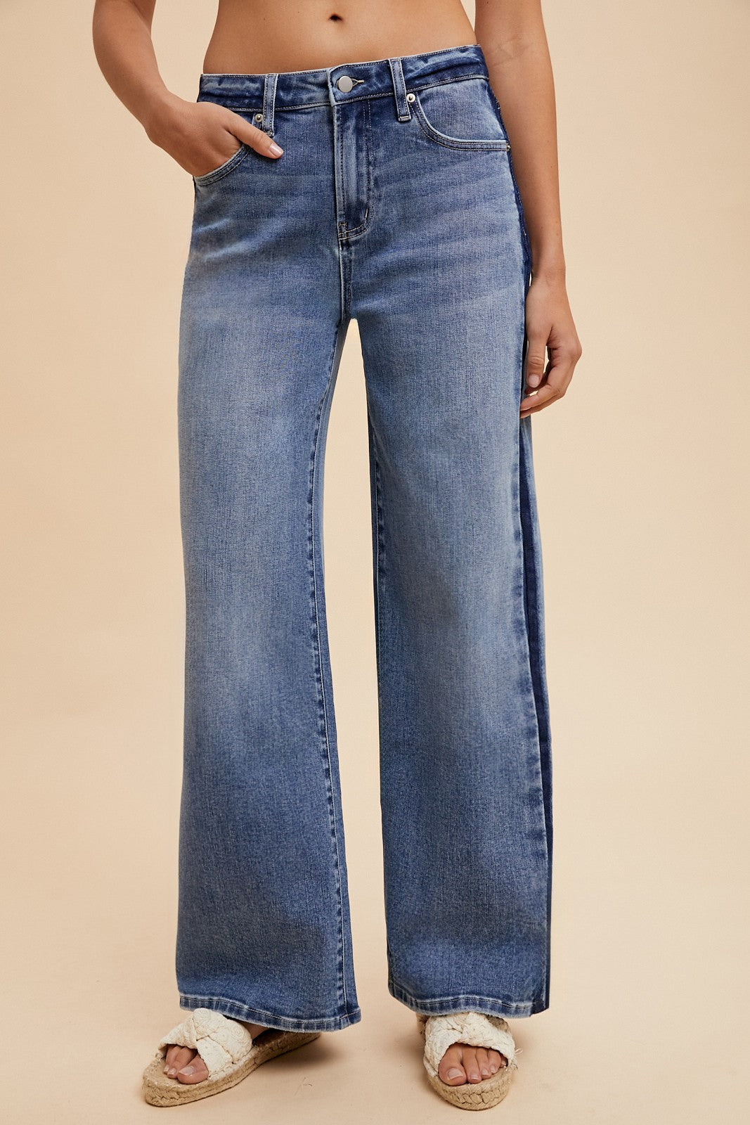 Side Stripe Baggy High-Rise Straight Leg Jeans