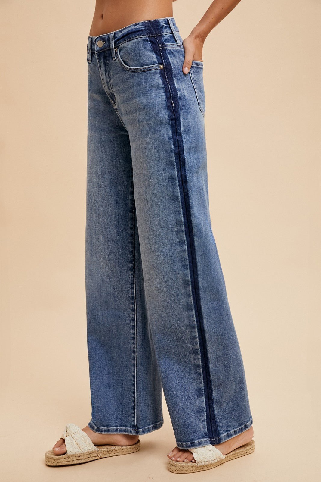 Side Stripe Baggy High - Rise Straight Leg Jeans - Lavender Hills BeautyAnniewearAP6365-S