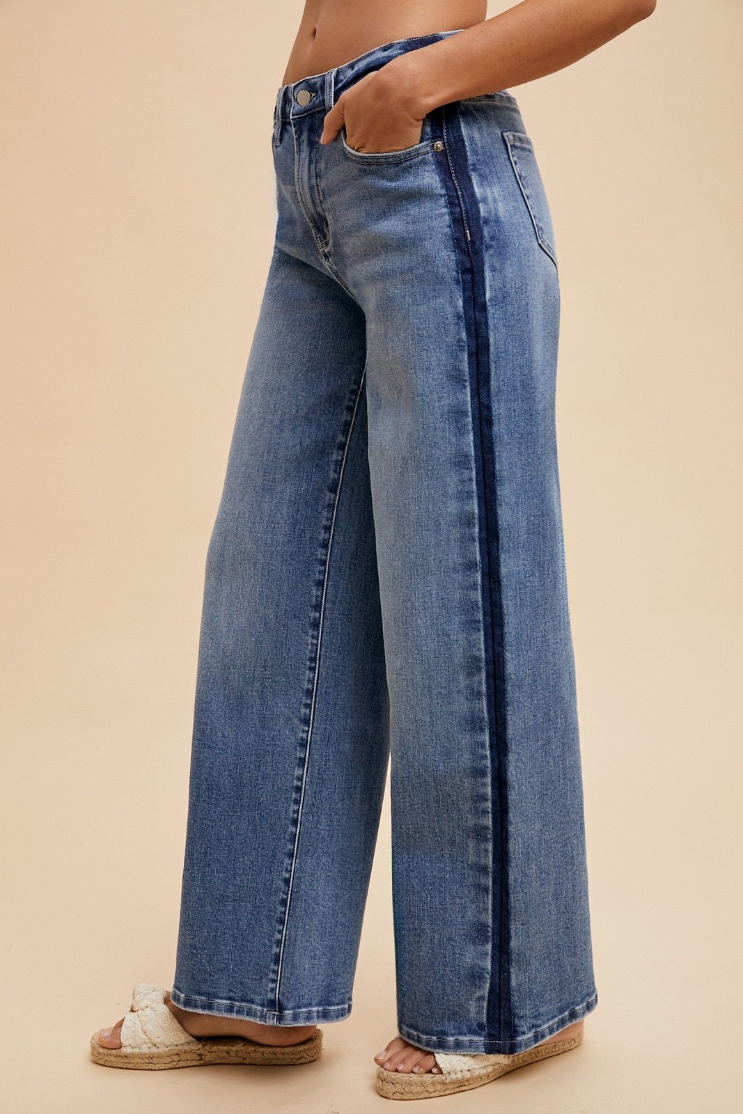 Side Stripe Baggy High - Rise Straight Leg Jeans - Lavender Hills BeautyAnniewearAP6365-S