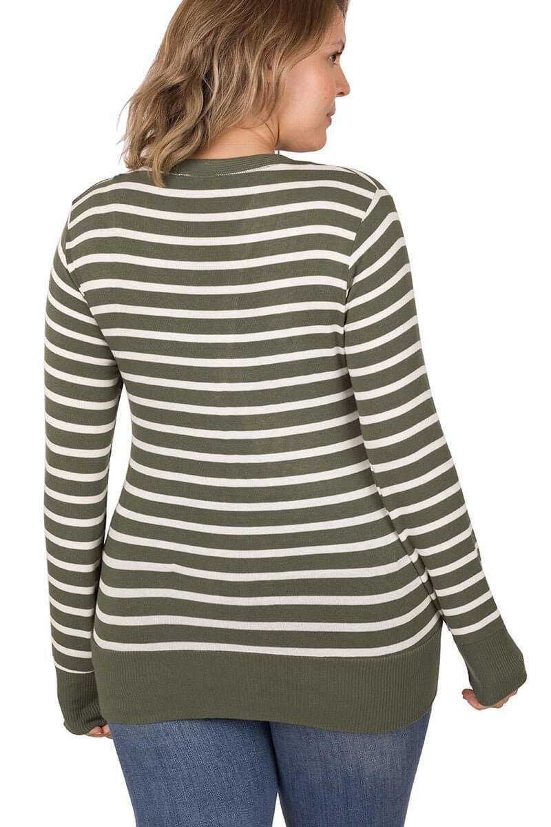 Snap Button Long Sleeve Striped Cardigan - Lavender Hills BeautyZenana