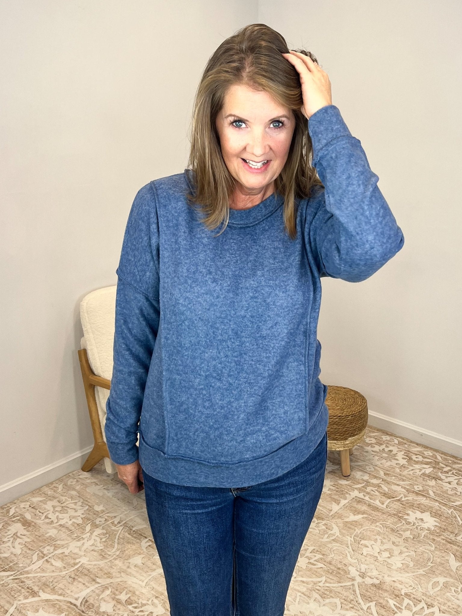 Soft Drop Shoulder Long Sleeve Sweater - Dusty Blue - Lavender Hills BeautyZenanaHT - 2472Y - DTYBLU - S