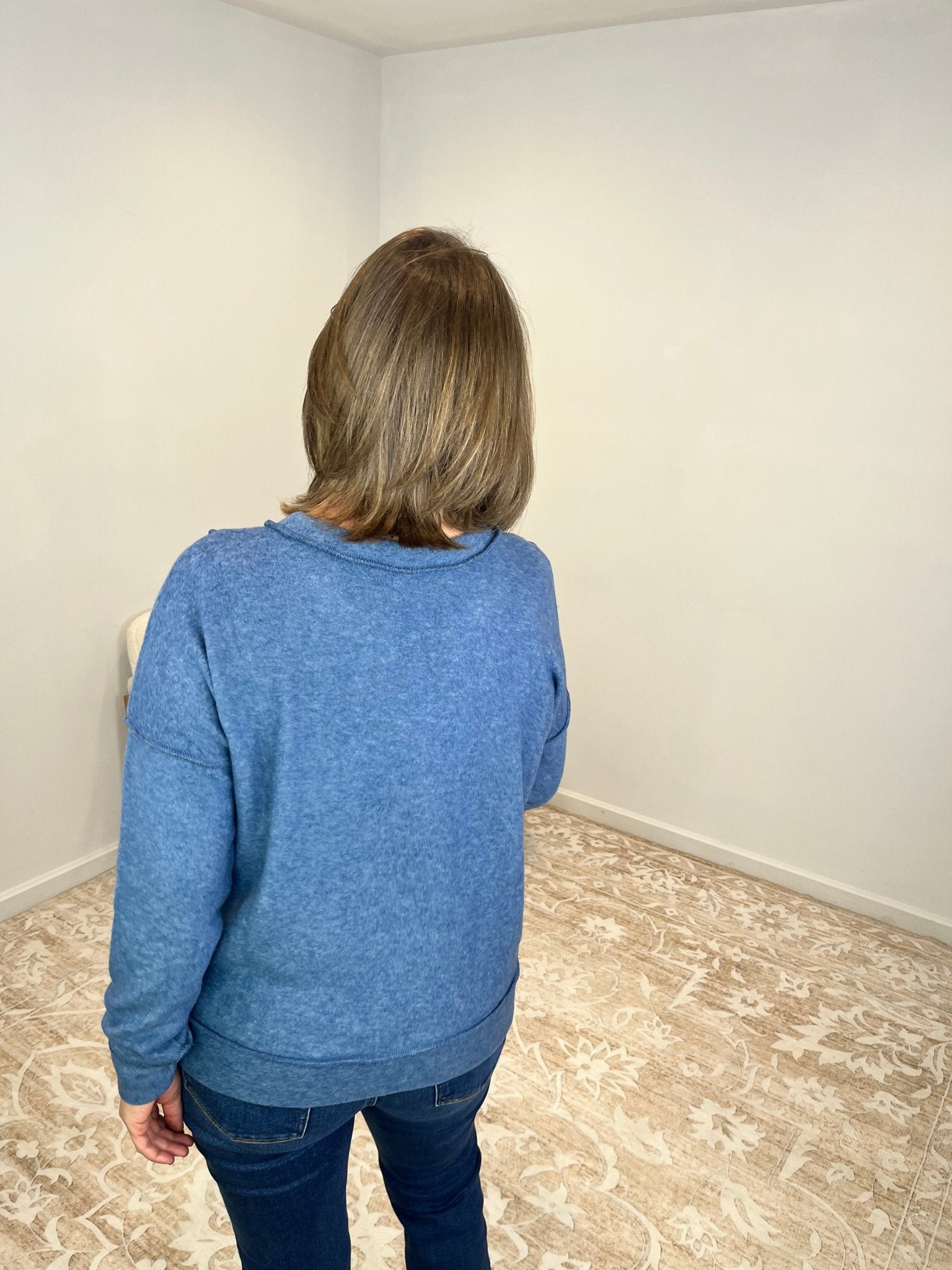 Soft Drop Shoulder Long Sleeve Sweater - Dusty Blue - Lavender Hills BeautyZenanaHT - 2472Y - DTYBLU - S