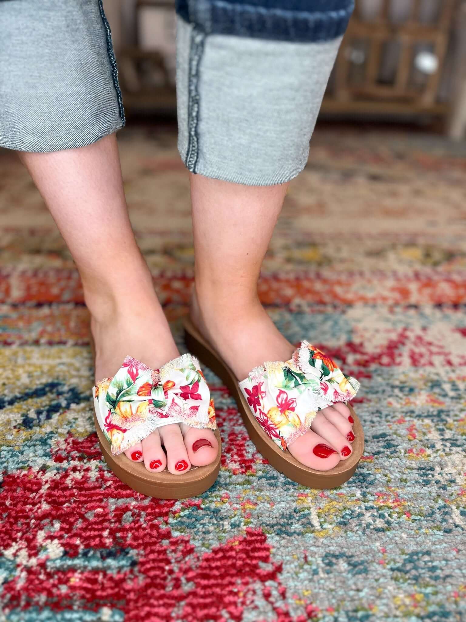 Corky's Footwear Spray Tan Sandal Slide - White Floral - Lavender Hills BeautyCorkys Footwear41 - 0412 - WHFL - 6