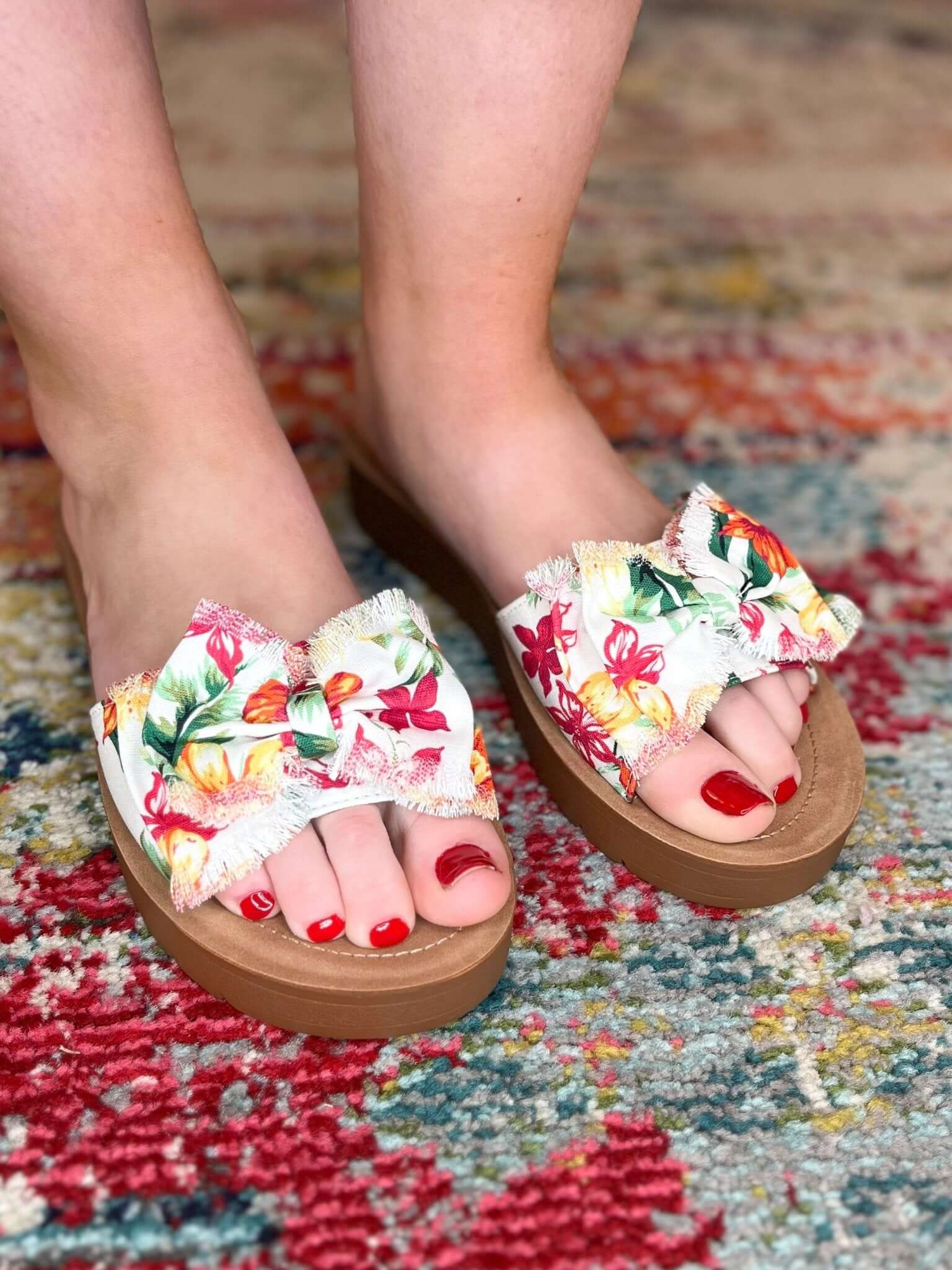 Corky's Footwear Spray Tan Sandal Slide - White Floral - Lavender Hills BeautyCorkys Footwear41 - 0412 - WHFL - 6
