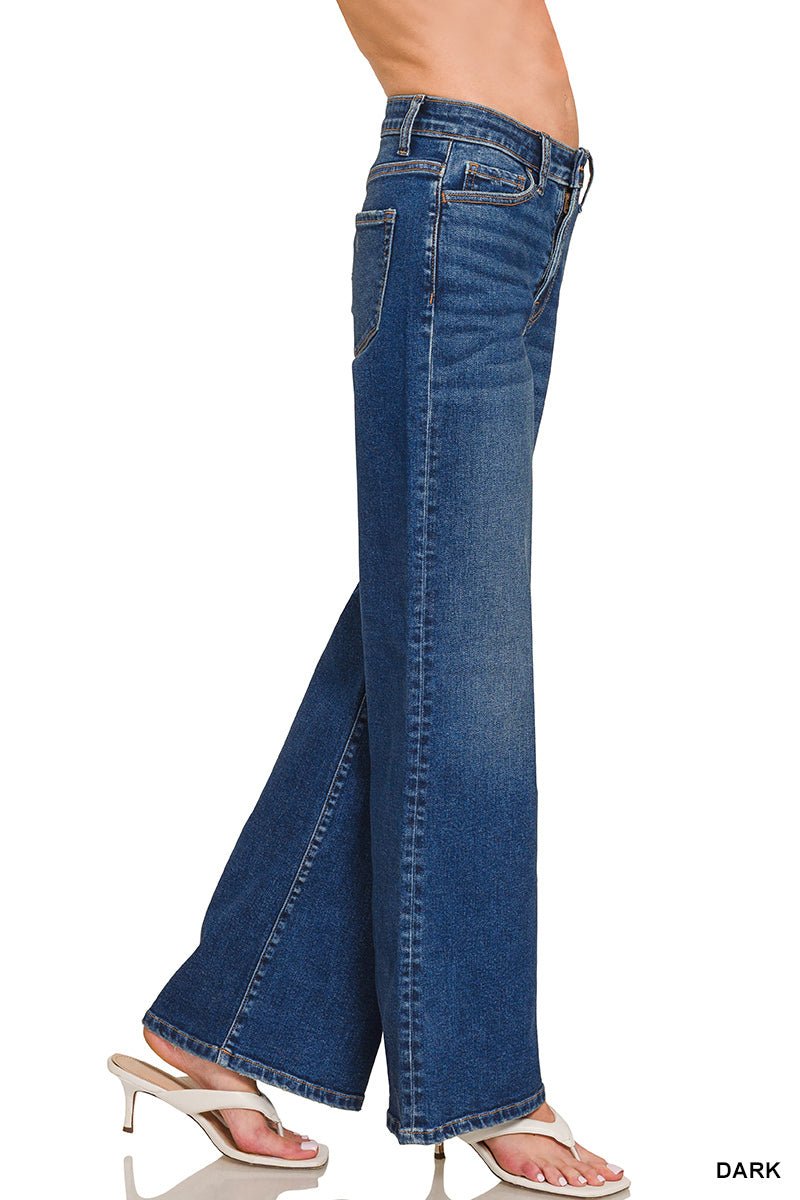 Sunday Blues Mid Rise Wide Leg Jean - Dark Wash - Lavender Hills BeautyZenanaDTP - 9588DD - 25