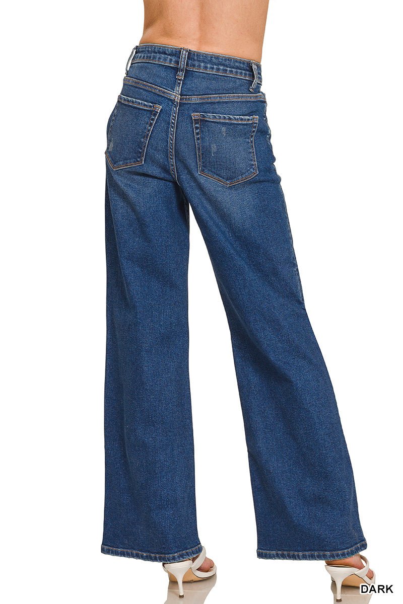 Sunday Blues Mid Rise Wide Leg Jean - Dark Wash - Lavender Hills BeautyZenanaDTP - 9588DD - 25