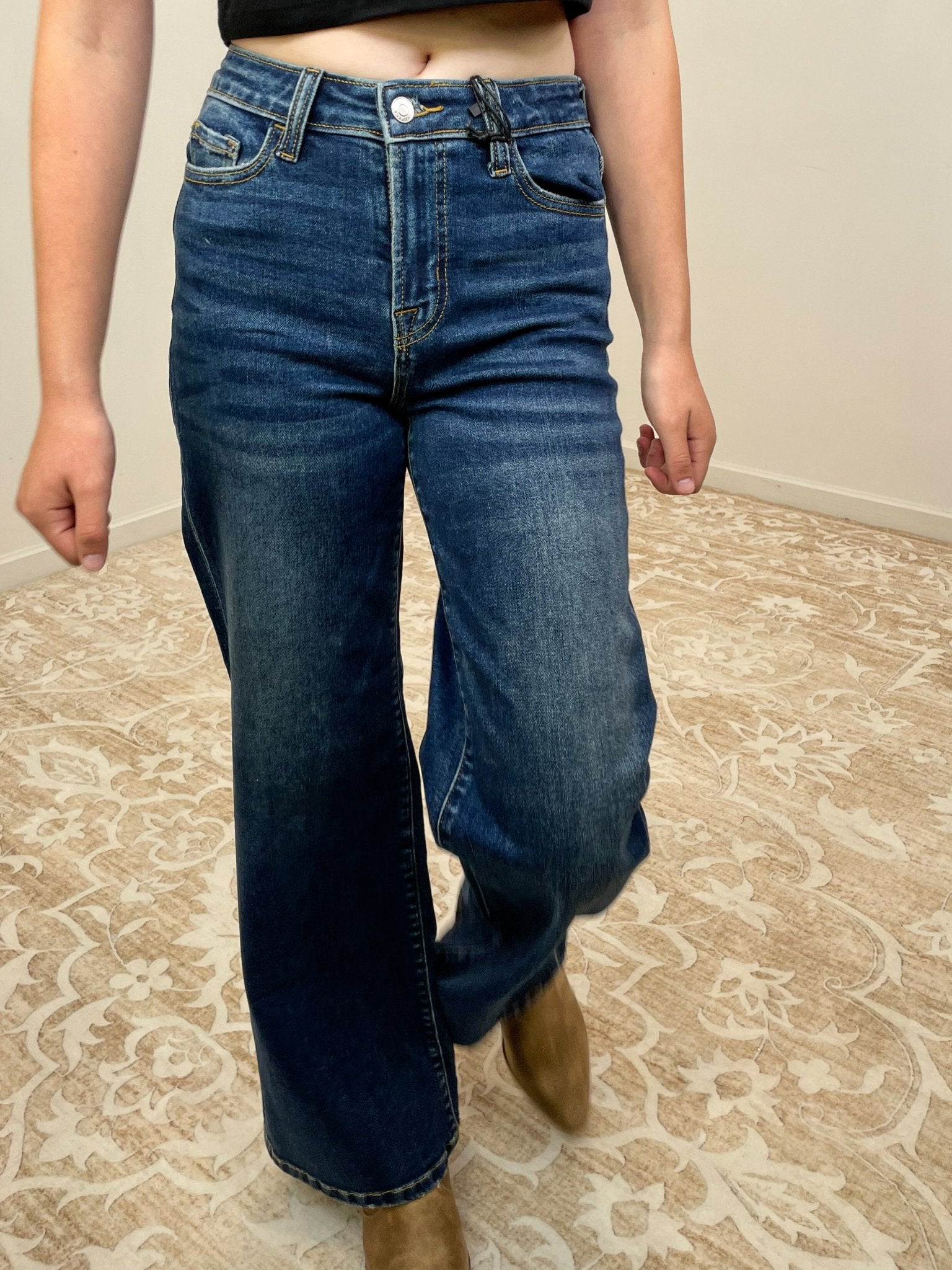 Sunday Blues Mid Rise Wide Leg Jean - Dark Wash - Lavender Hills BeautyZenanaDTP - 9588DD - 25