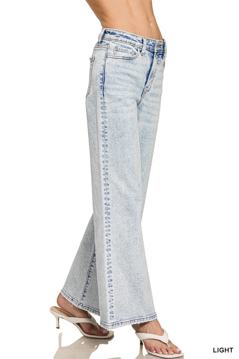 Sunday Blues Mid Rise Wide Leg Jean - Light Wash - Lavender Hills BeautyZenanaDTP - 9588LL - 25