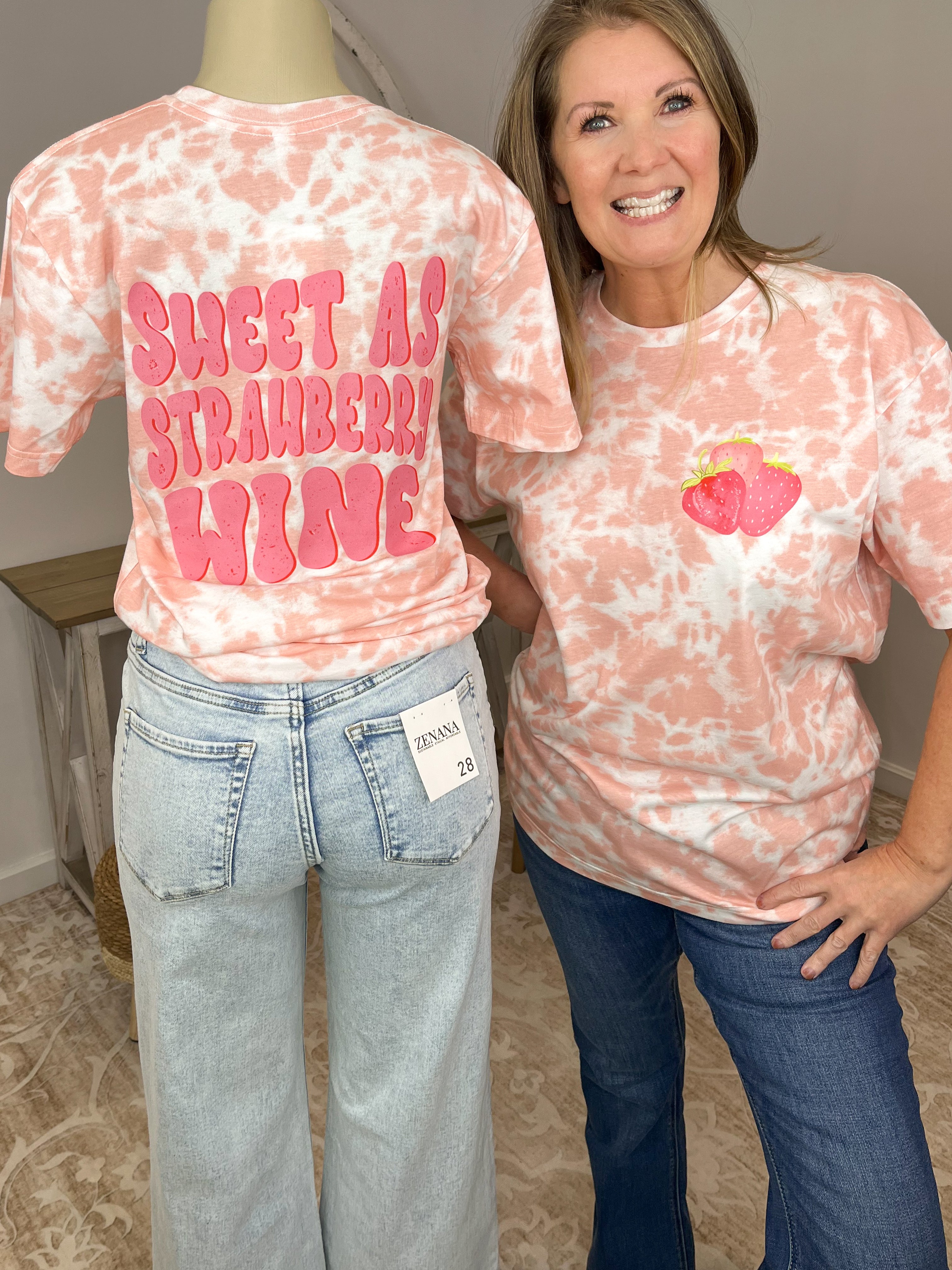 "Sweet As Strawberry Wine" Rose Tie-Dye Graphic Tee