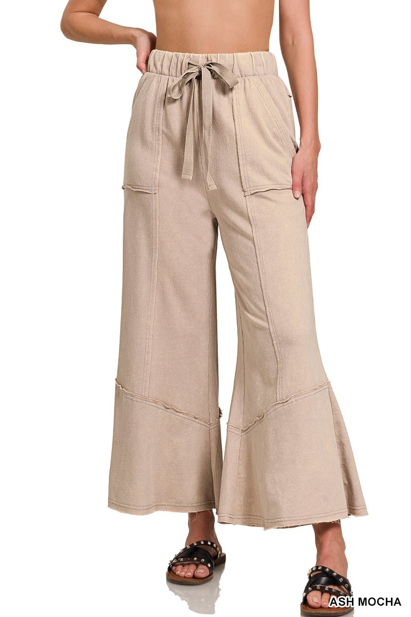 Easy Days Cropped Mineral Wash Wide Leg Flared Lounge Pants