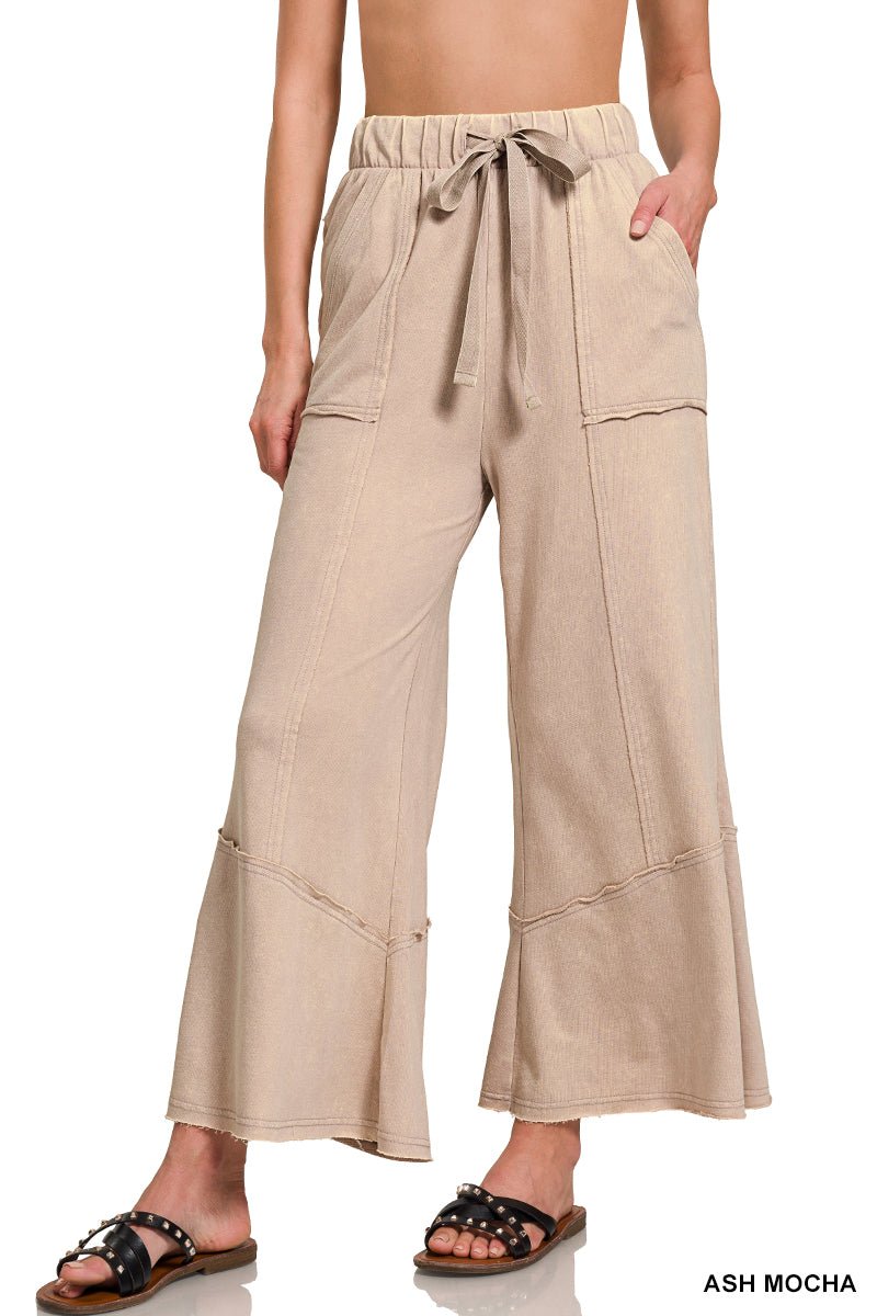 Easy Days Cropped Mineral Wash Wide Leg Flared Lounge Pants
