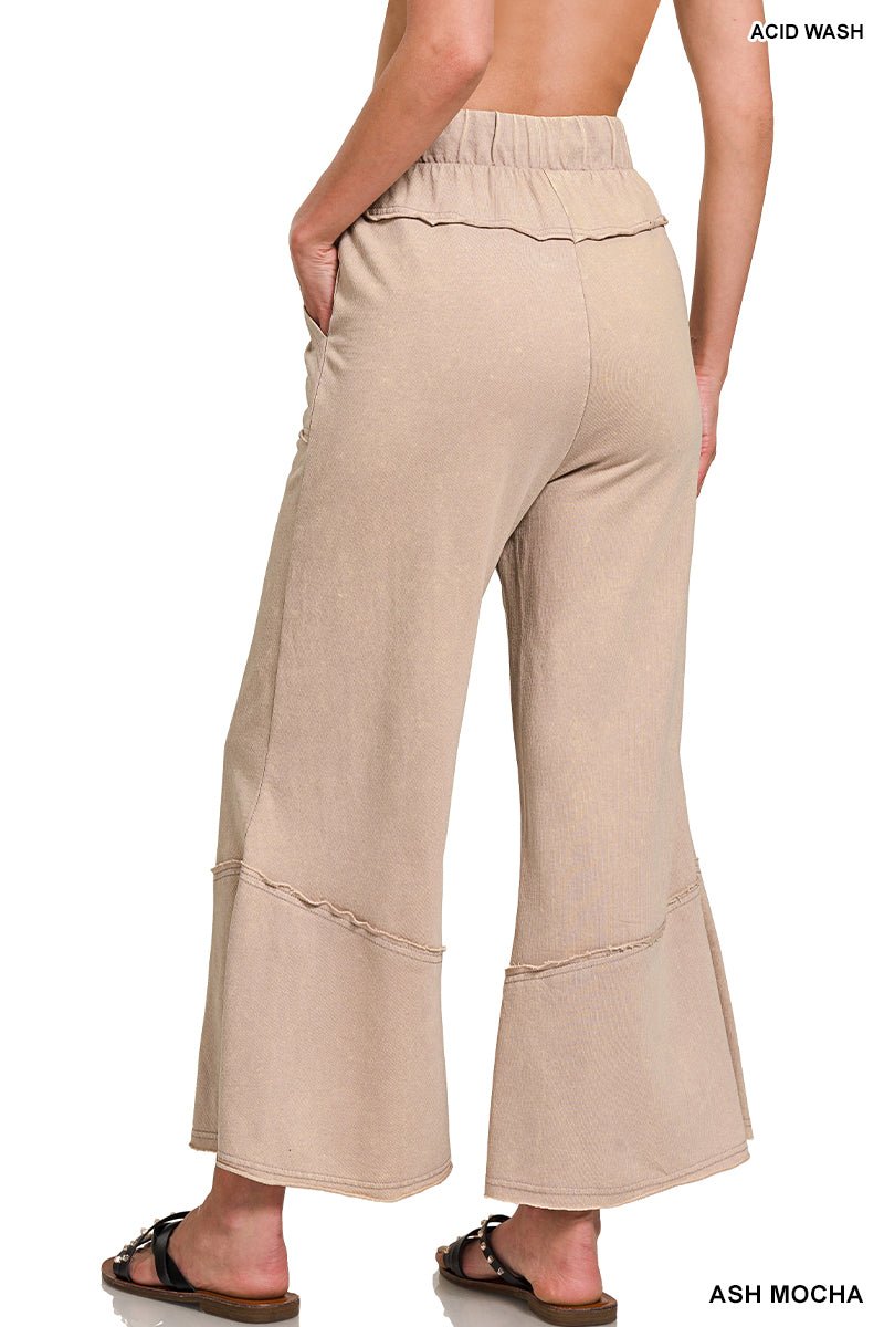 Easy Days Cropped Mineral Wash Wide Leg Flared Lounge Pants