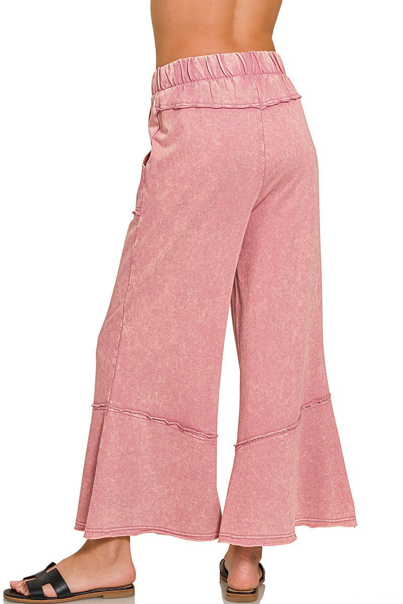 Easy Days Cropped Mineral Wash Wide Leg Flared Lounge Pants
