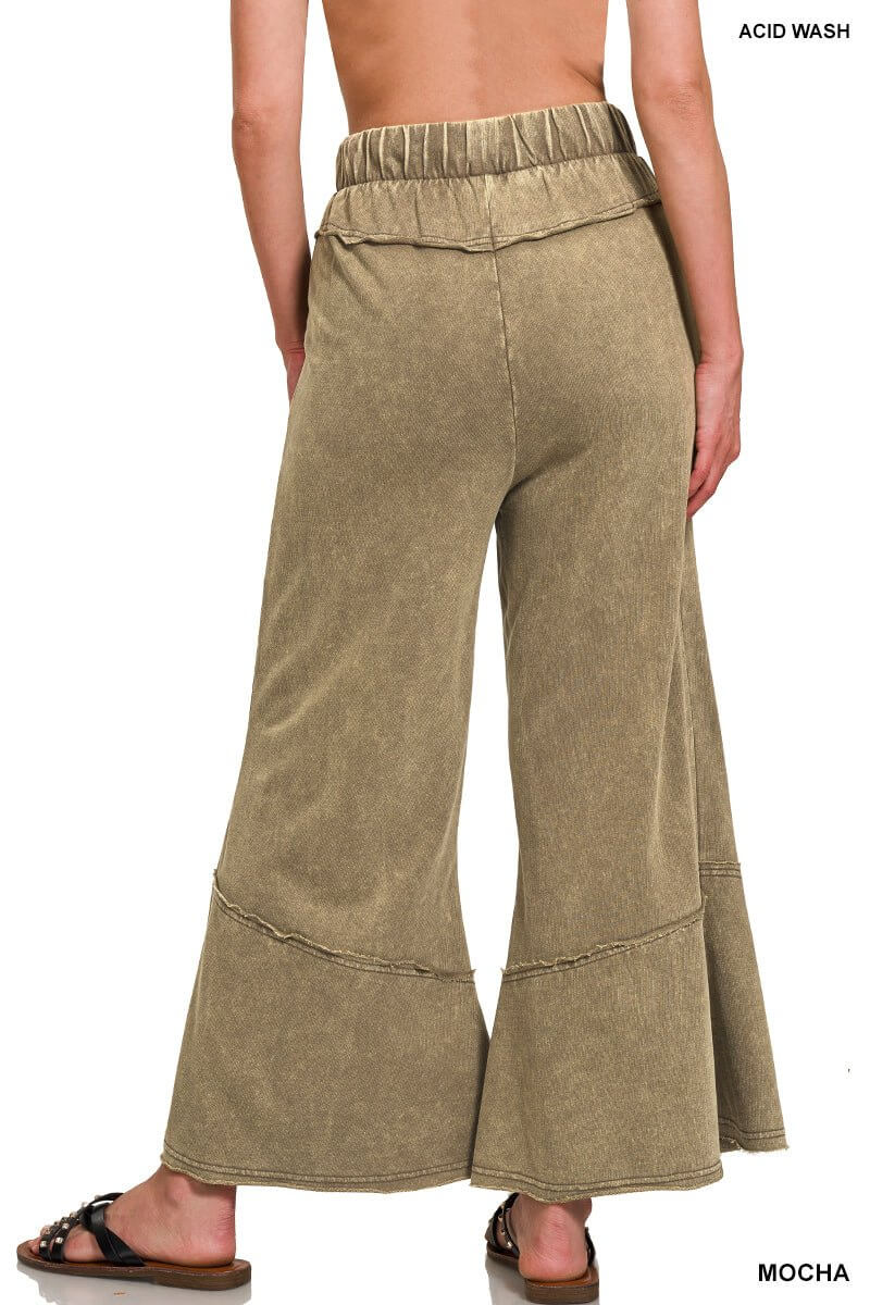 Easy Days Cropped Mineral Wash Wide Leg Flared Pants - Lavender Hills BeautyZenanaTPW-5253Y-2