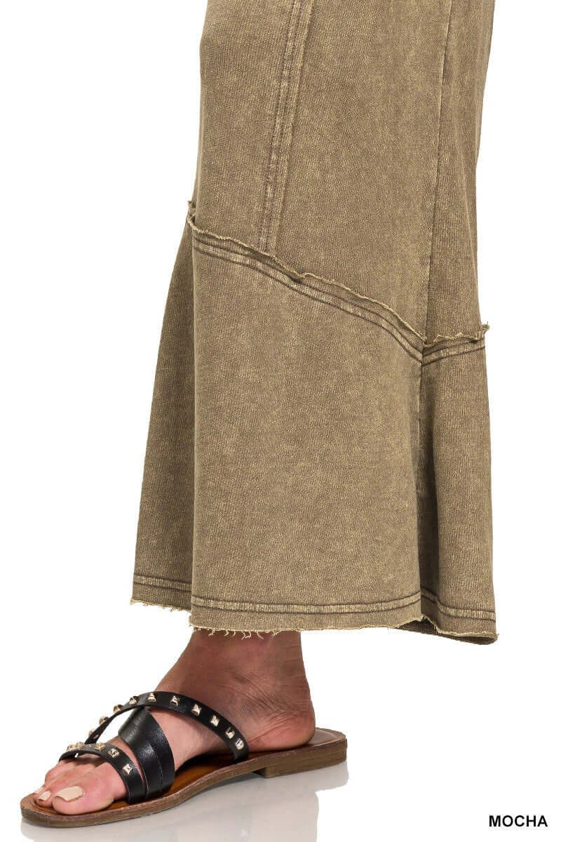 Easy Days Cropped Mineral Wash Wide Leg Flared Pants - Lavender Hills BeautyZenanaTPW-5253Y-1