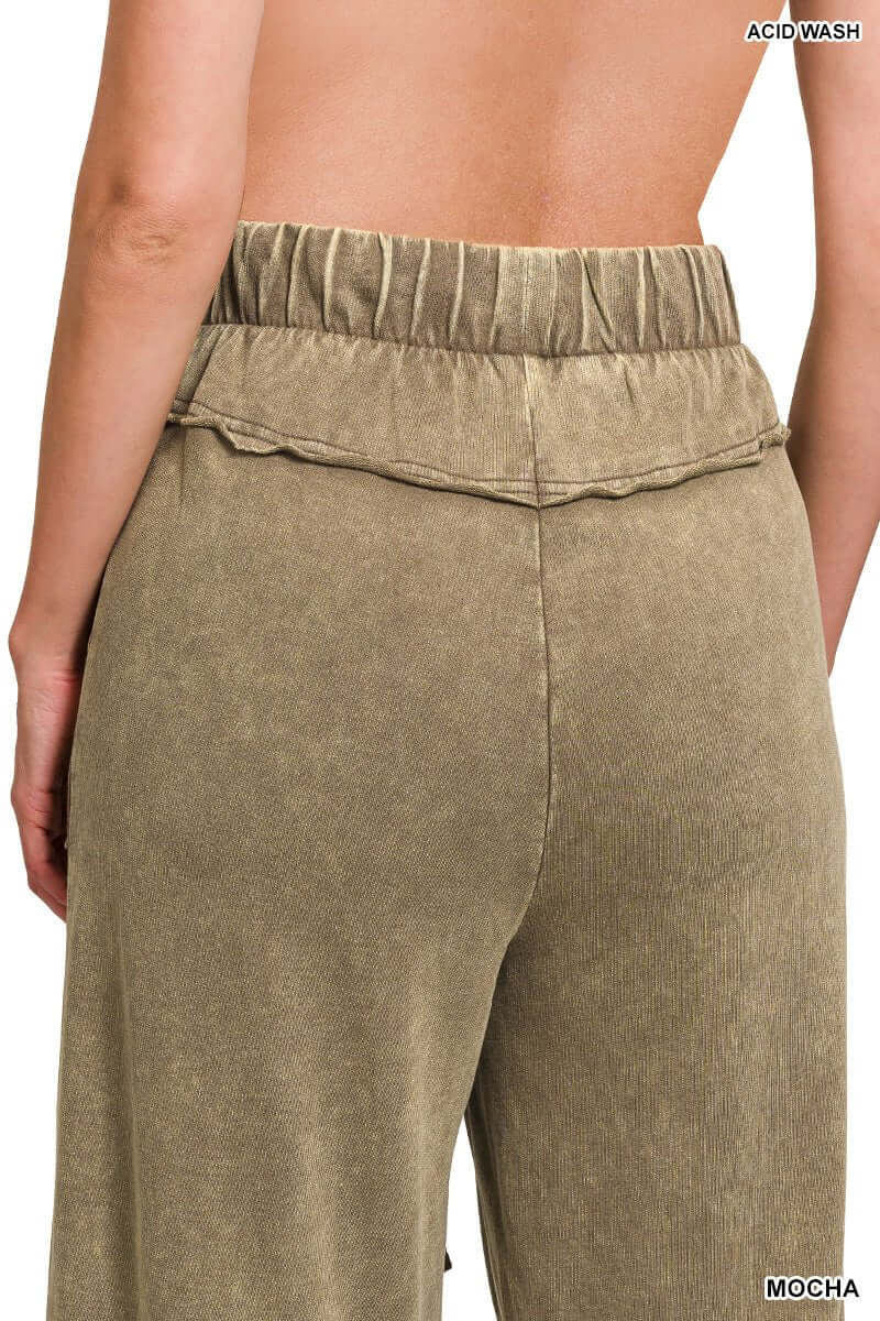Easy Days Cropped Mineral Wash Wide Leg Flared Pants - Lavender Hills BeautyZenanaTPW-5253Y-2