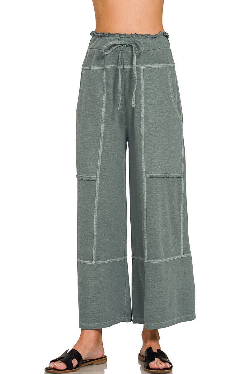 Low - Key Cropped Wide Leg Exposed Seam Wide Leg Lounge Pants - Lavender Hills BeautyZenanaTPW-5355Y-ASHJDE-S