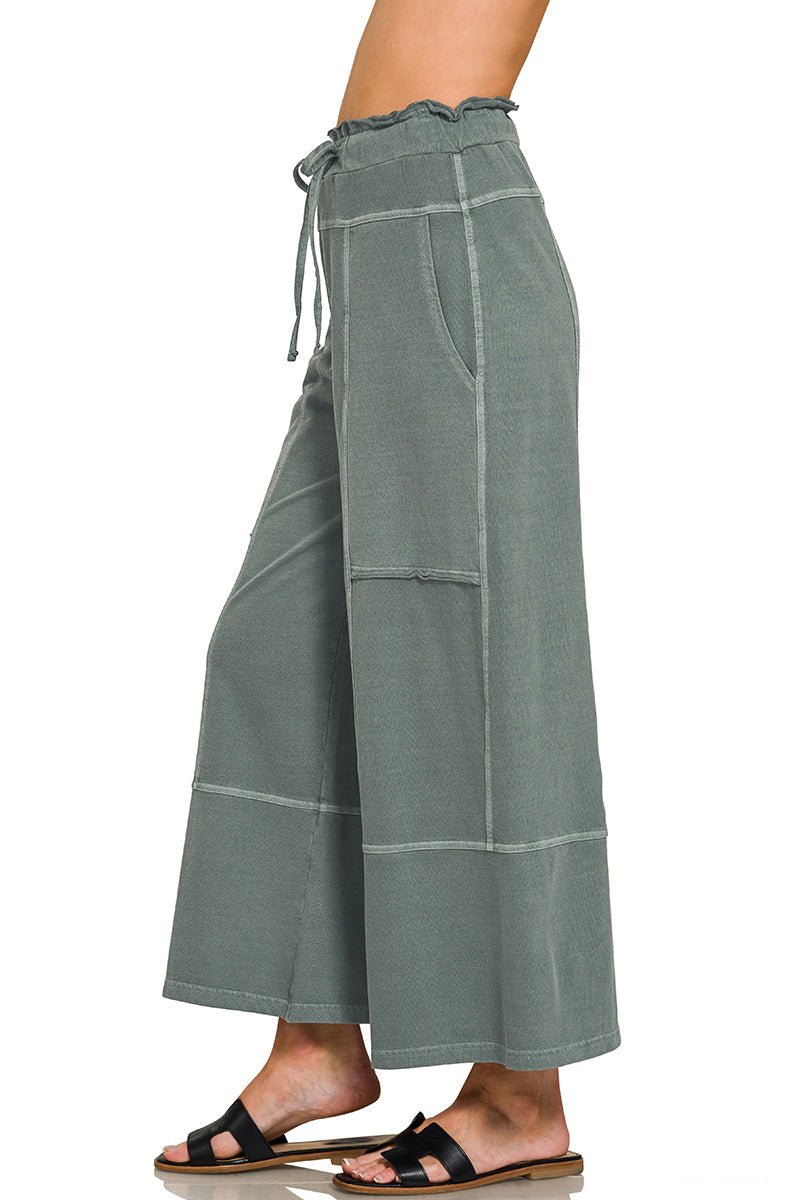 Low - Key Cropped Wide Leg Exposed Seam Wide Leg Lounge Pants - Lavender Hills BeautyZenanaTPW-5355Y-ASHJDE-S