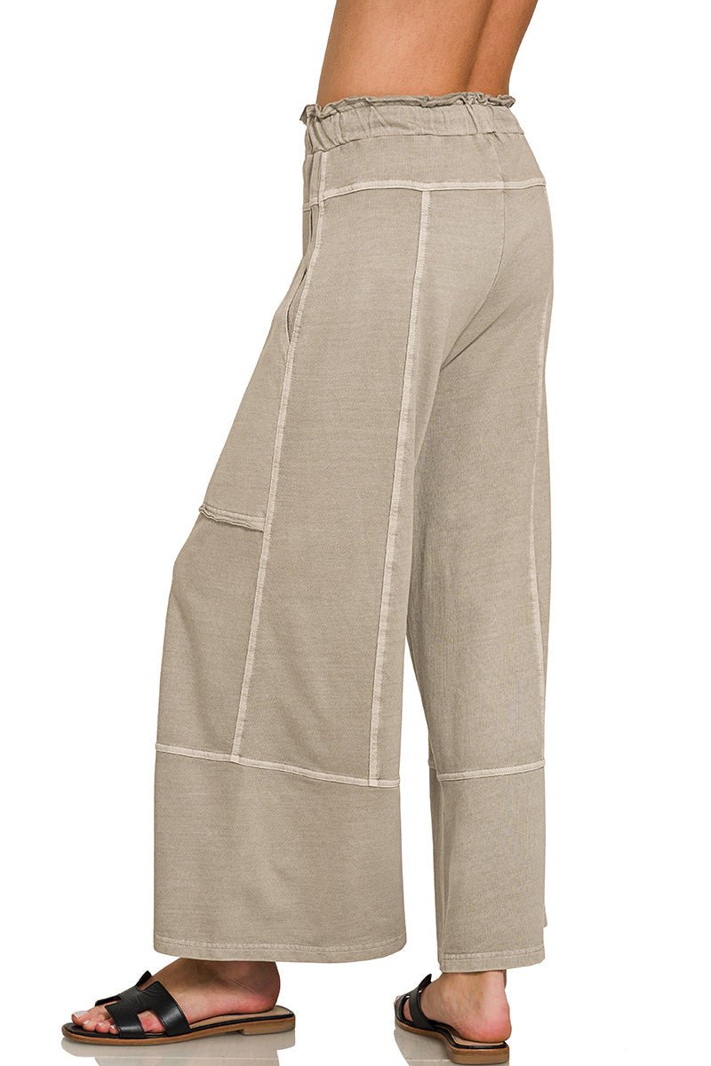 Low - Key Cropped Wide Leg Exposed Seam Wide Leg Lounge Pants - Lavender Hills BeautyZenanaTPW-5355Y-ASHJDE-S