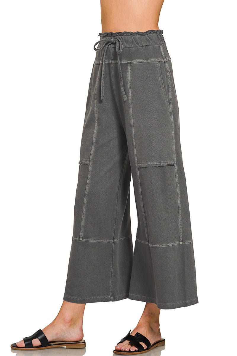 Low - Key Cropped Wide Leg Exposed Seam Wide Leg Lounge Pants - Lavender Hills BeautyZenanaTPW-5355Y-ASHJDE-S