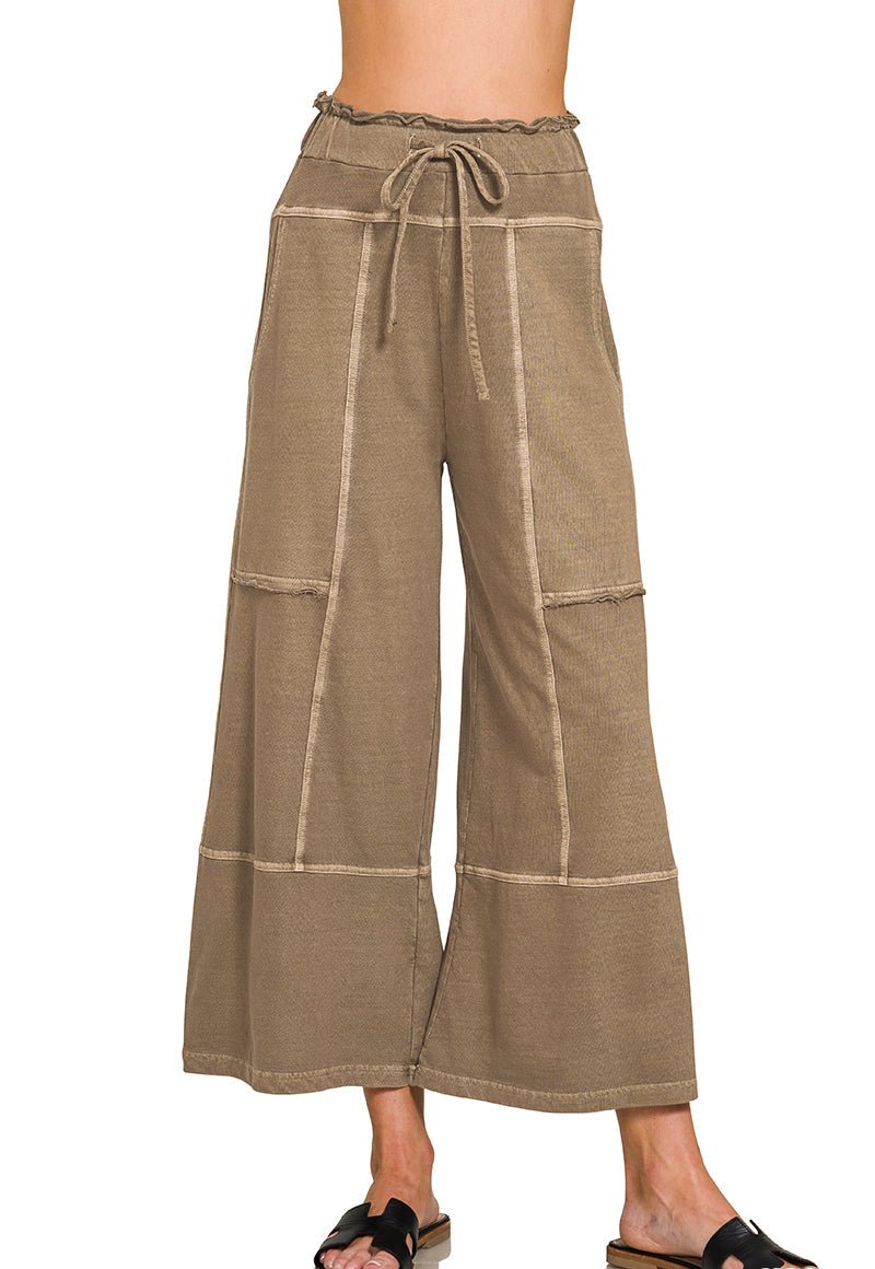 Low - Key Cropped Wide Leg Exposed Seam Wide Leg Lounge Pants - Lavender Hills BeautyZenanaTPW-5355Y-MCH-S