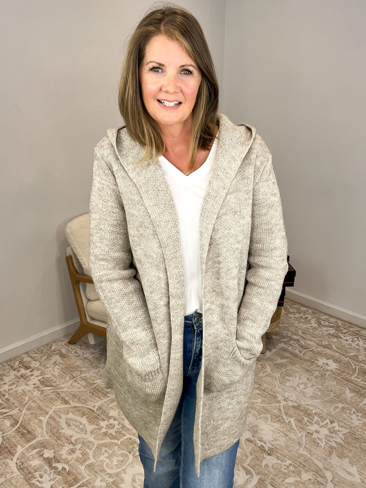 Mocha Hooded Cardigan Sweater - Lavender Hills BeautyZenanaTW - 2199Y - HMCH - S