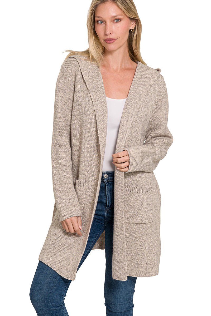 Mocha Hooded Cardigan Sweater - Lavender Hills BeautyZenanaTW - 2199Y - HMCH - S