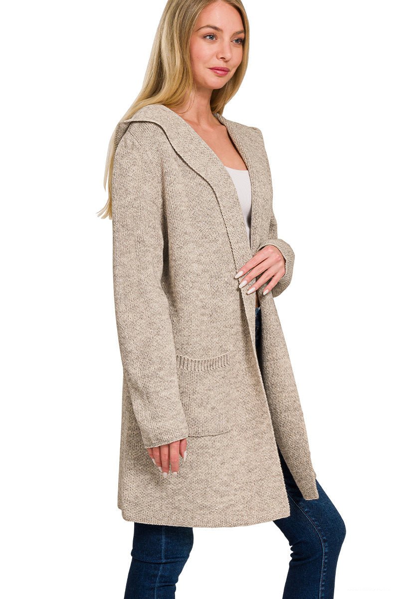 Mocha Hooded Cardigan Sweater - Lavender Hills BeautyZenanaTW - 2199Y - HMCH - S