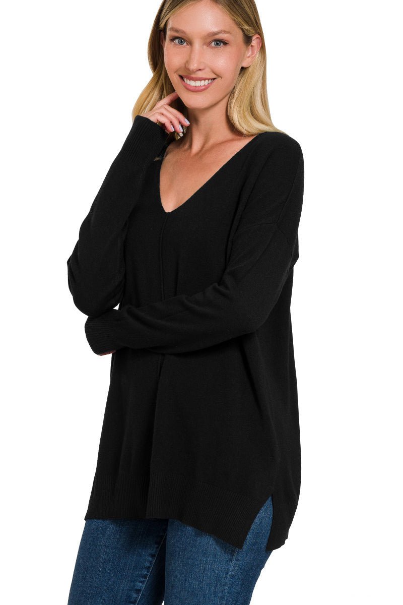 Viscose Front Seam Sweater - Lavender Hills BeautyZenanaTW - 2211D6 - BLK - SM