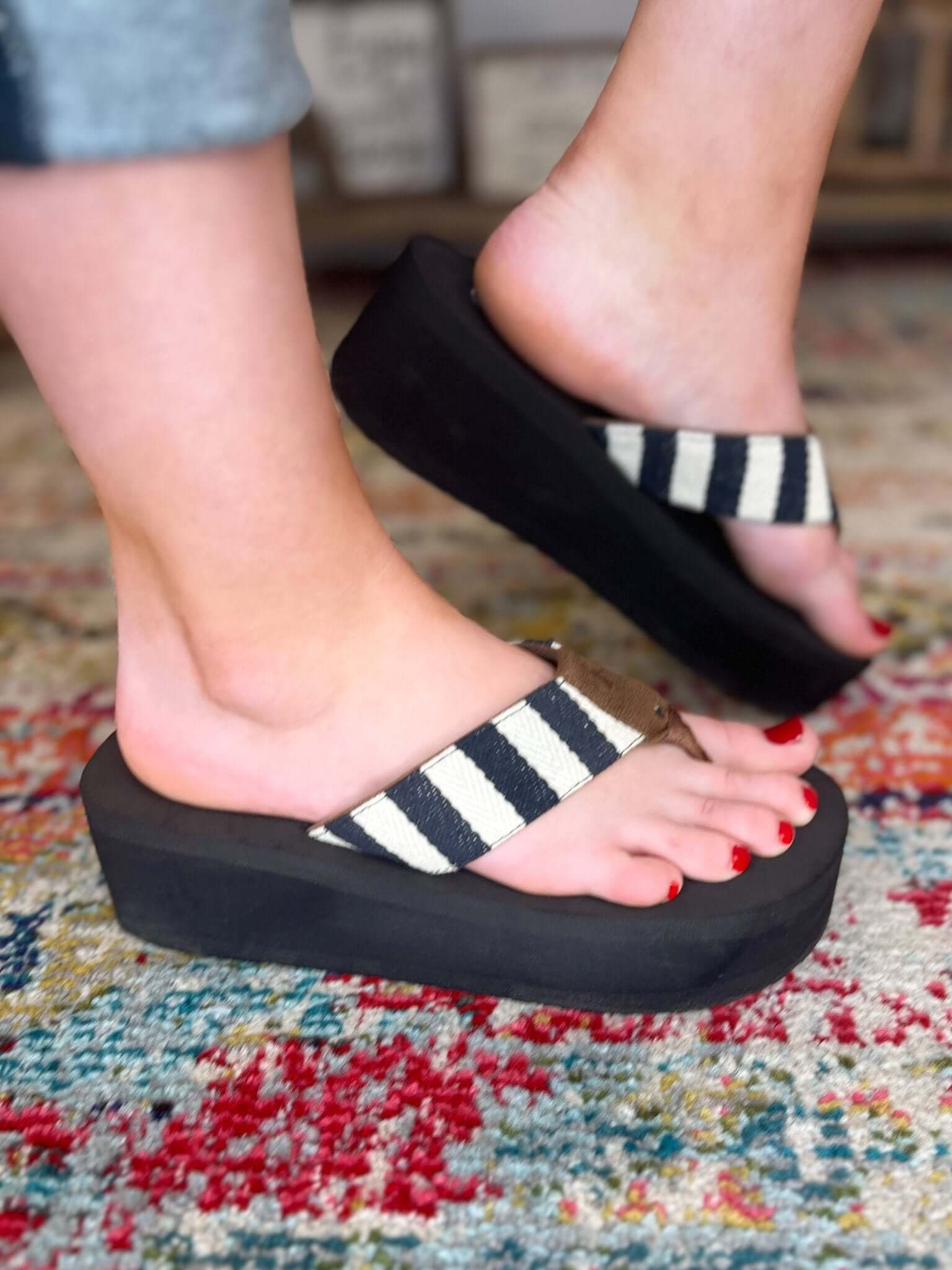 Corky's Footwear Take A Dip Flip Flops - Navy Natural Stripe - Lavender Hills BeautyCorkys Footwear41 - 0570 - NANS - 6