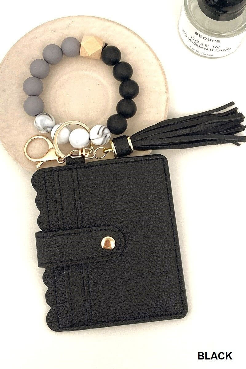 Card Wristlet Wallet with Beaded Tassel Bracelet Keychain - Lavender Hills BeautyLavender Hills BeautyU - 264 - BLK