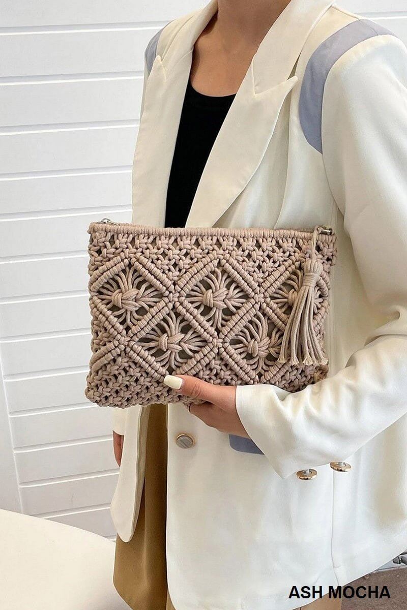 Woven Macrame Shoulder Purse Bag - Lavender Hills BeautyLavender Hills BeautyU-259-