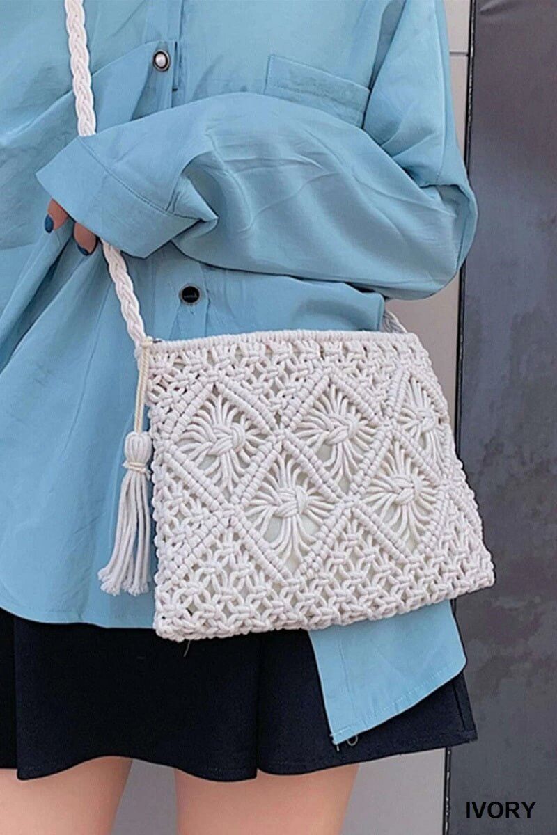 Woven Macrame Shoulder Purse Bag - Lavender Hills BeautyLavender Hills BeautyU-259-