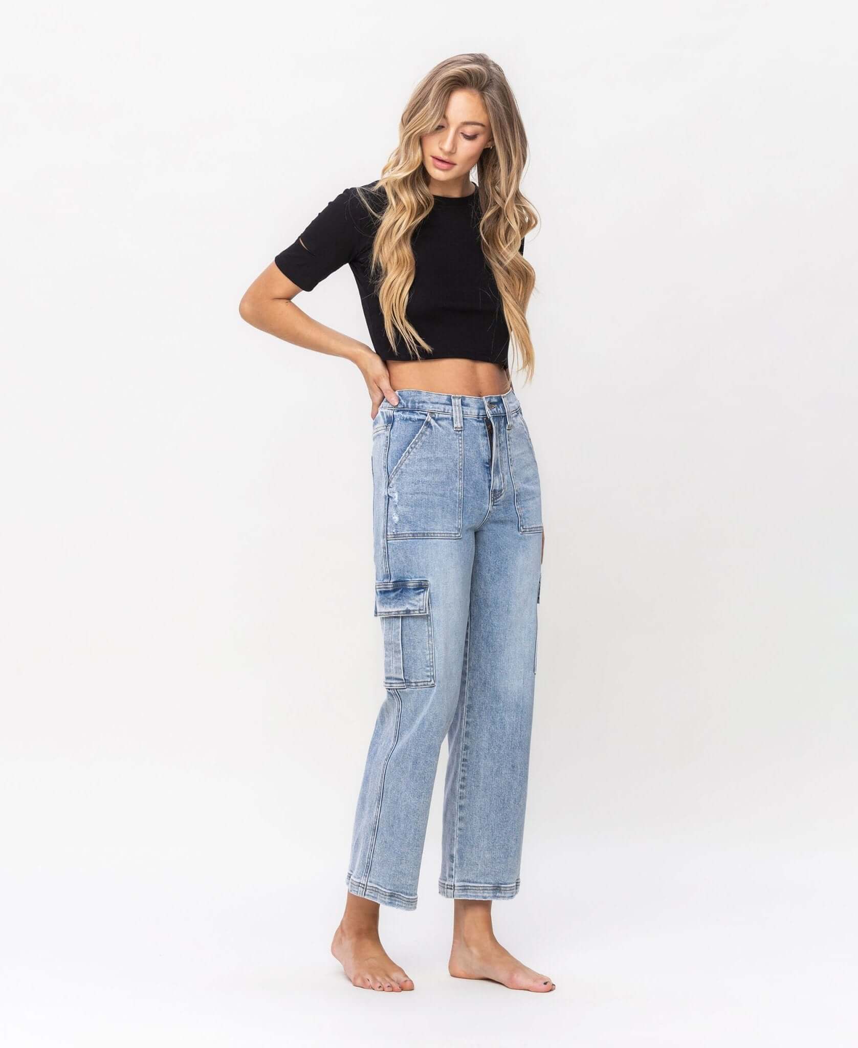 Devin Cargo Dad Ankle Jeans - Lavender Hills BeautyVervet by Flying MonkeyT5926