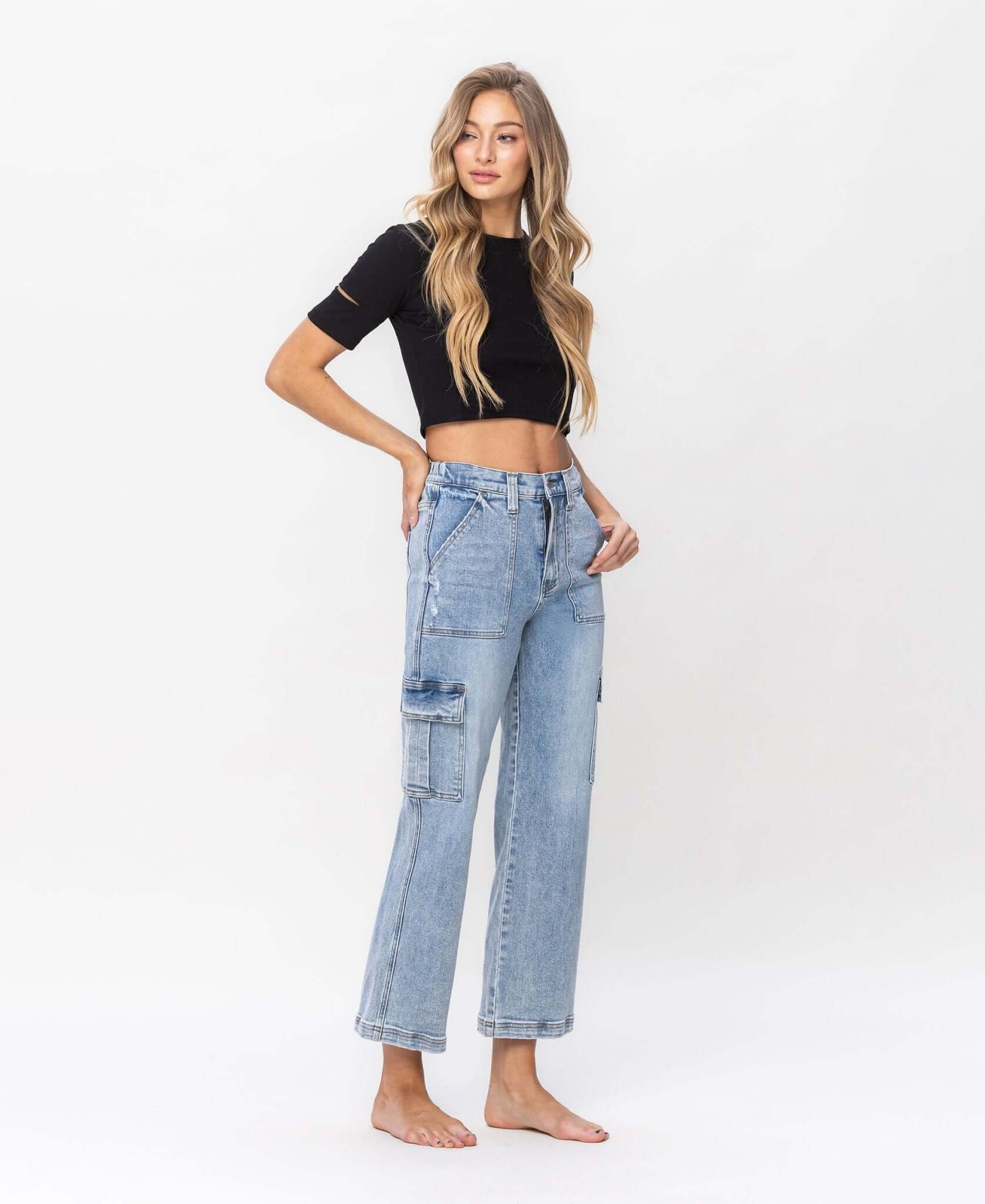 Devin Cargo Dad Ankle Jeans - Lavender Hills BeautyVervet by Flying MonkeyT5926