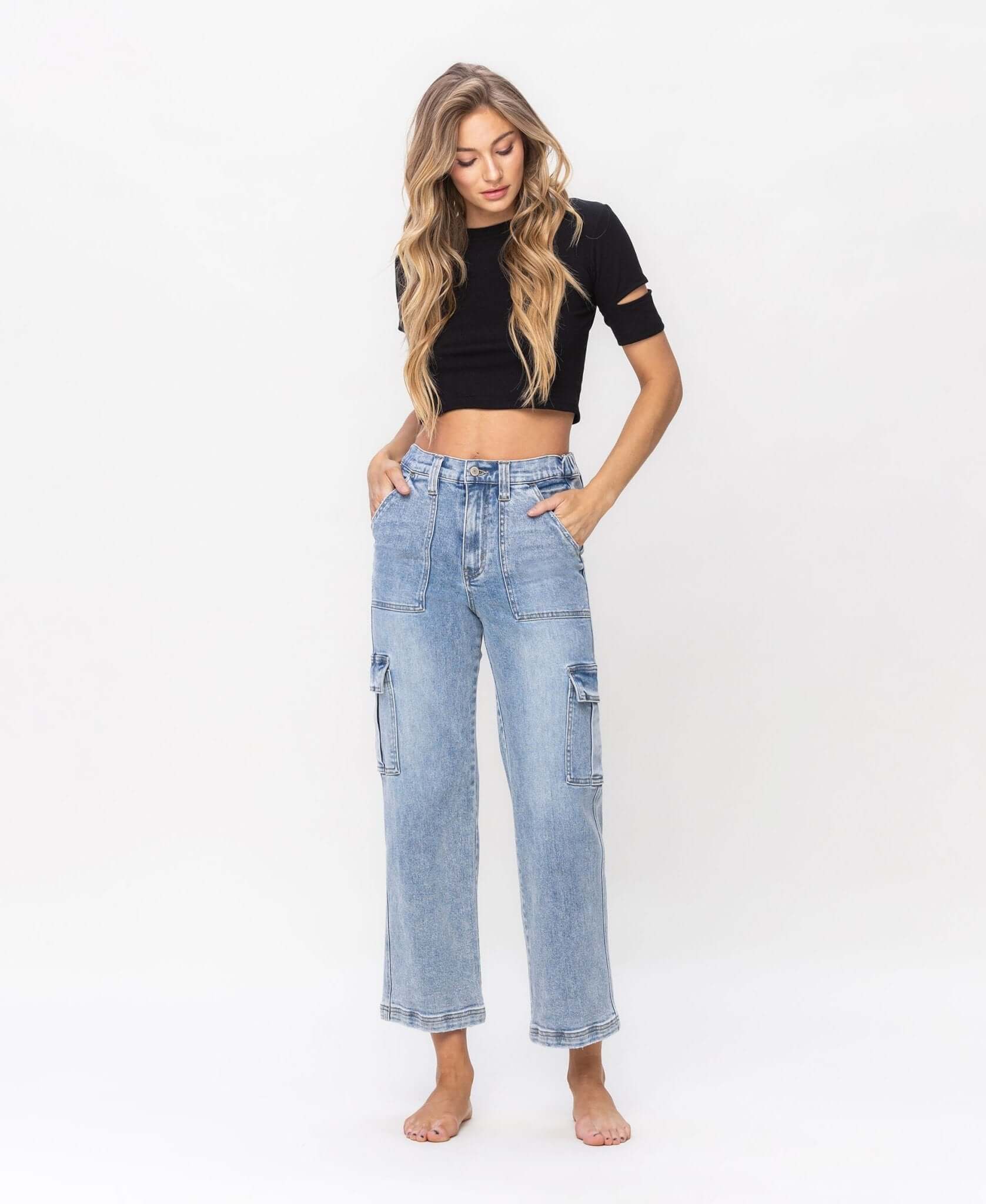 Devin Cargo Dad Ankle Jeans - Lavender Hills BeautyVervet by Flying MonkeyT5926