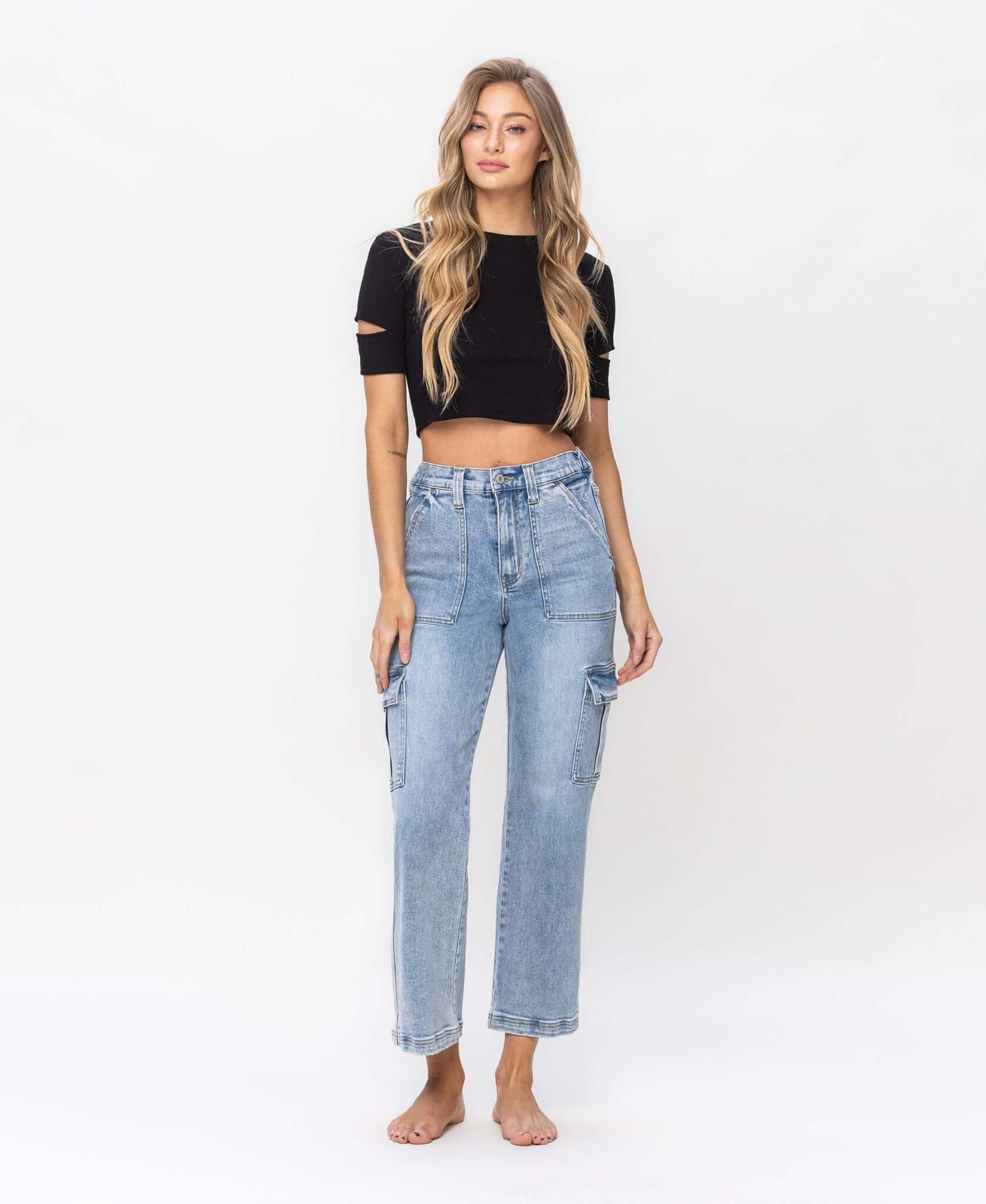 Devin Cargo Dad Ankle Jeans - Lavender Hills BeautyVervet by Flying MonkeyT5926