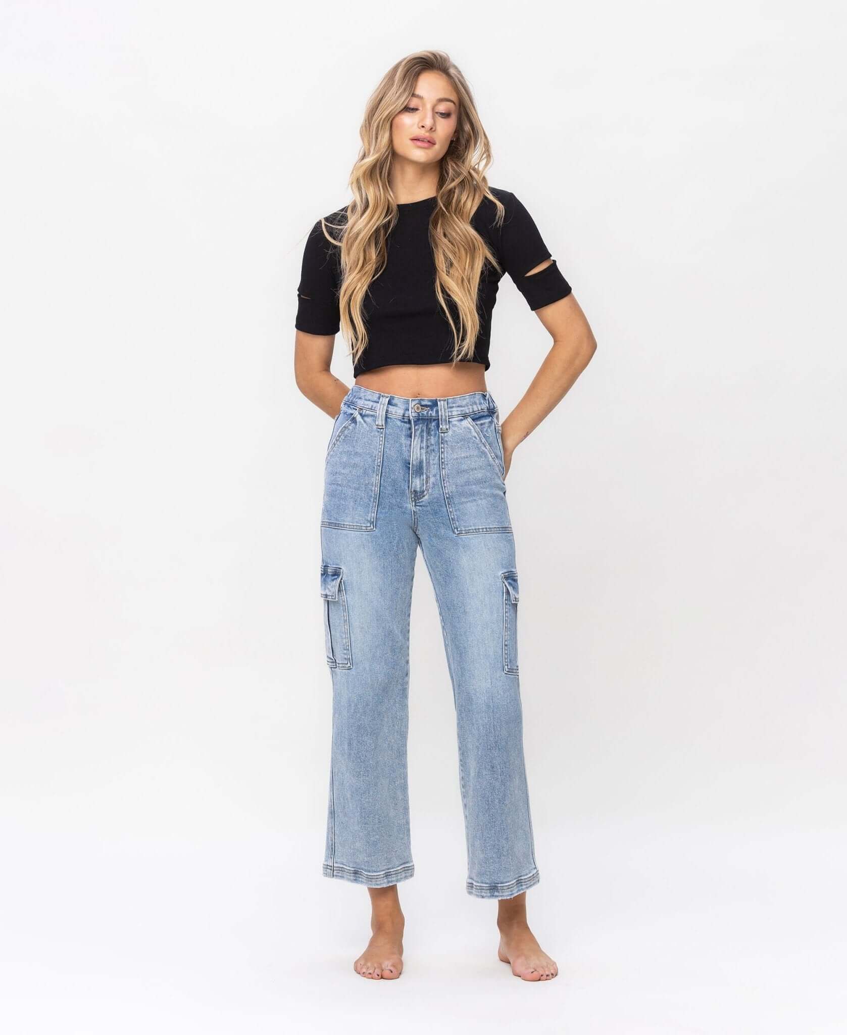 Devin Cargo Dad Ankle Jeans - Lavender Hills BeautyVervet by Flying MonkeyT5926