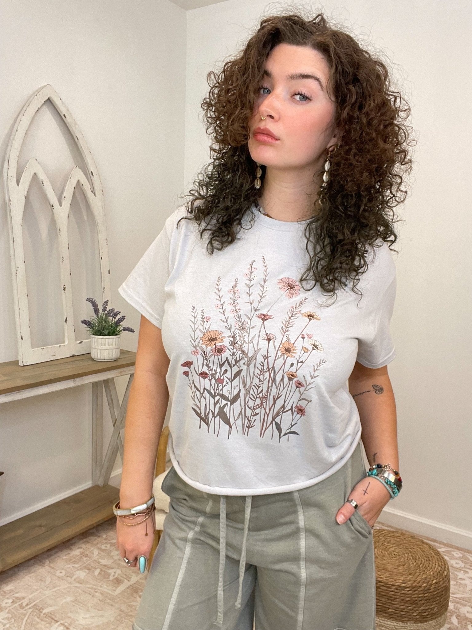 Vintage Boho Wildflower Cropped Tee - Lavender Hills BeautyLavender Hills Beauty