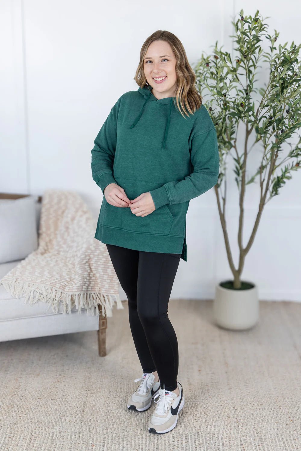Vintage Wash Hoodie Pullover Sweatshirt - Hunter Green - Lavender Hills BeautyMichelle Mae