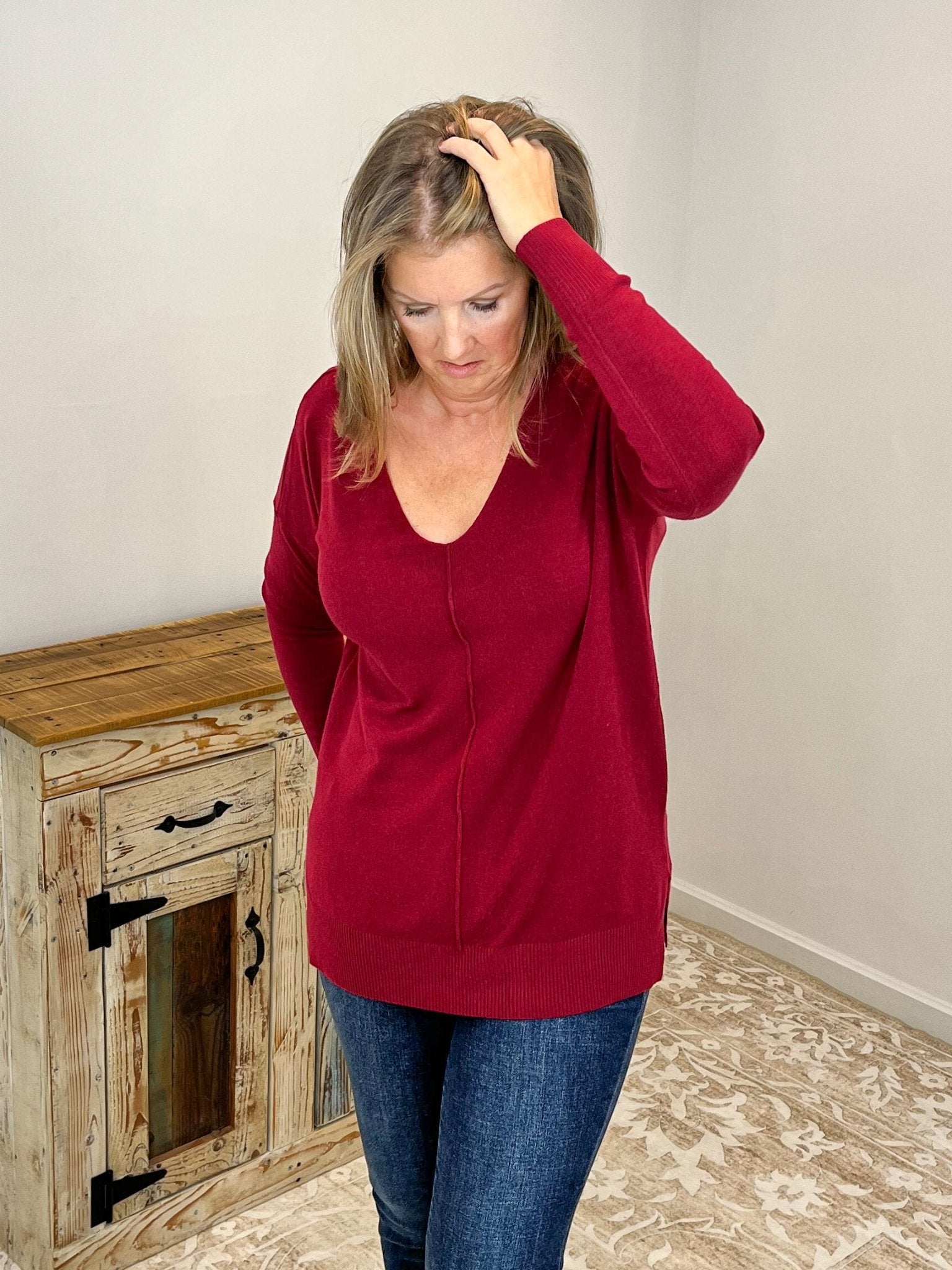 Viscose Front Seam Sweater - Lavender Hills BeautyZenanaTW - 2211D6 - BLK - SM