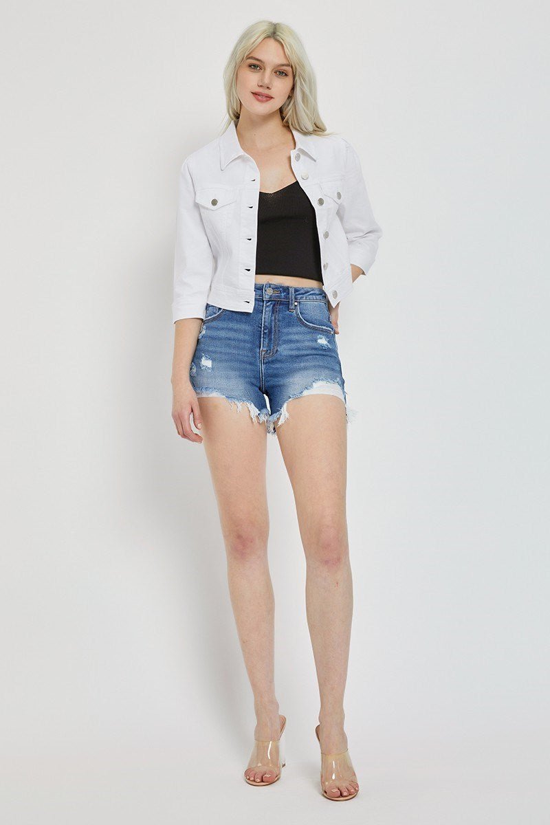 White Crop Jean Denim Jacket - Lavender Hills BeautyRisen Jeans