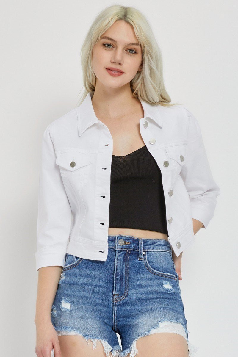 White Crop Jean Denim Jacket - Lavender Hills BeautyRisen Jeans